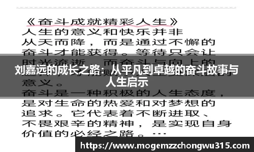 刘嘉远的成长之路：从平凡到卓越的奋斗故事与人生启示